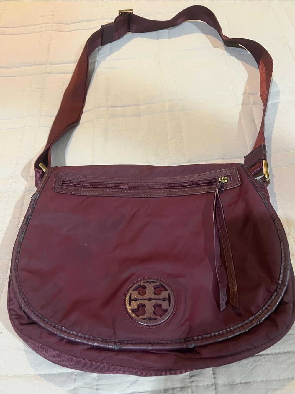 Tory Burch Burgundy Nylon Crossbody Bag
